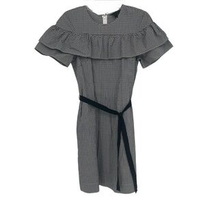J. Crew NWT Edie Gingham Dress Womens Size 4 tall Black White Check Ruffle